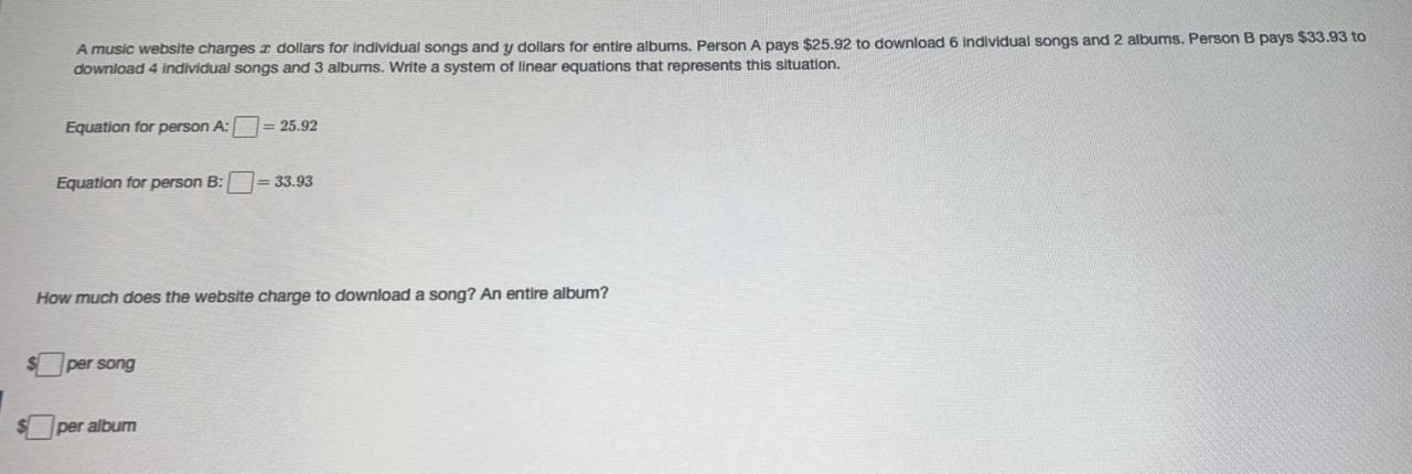 A music website charges x dollars