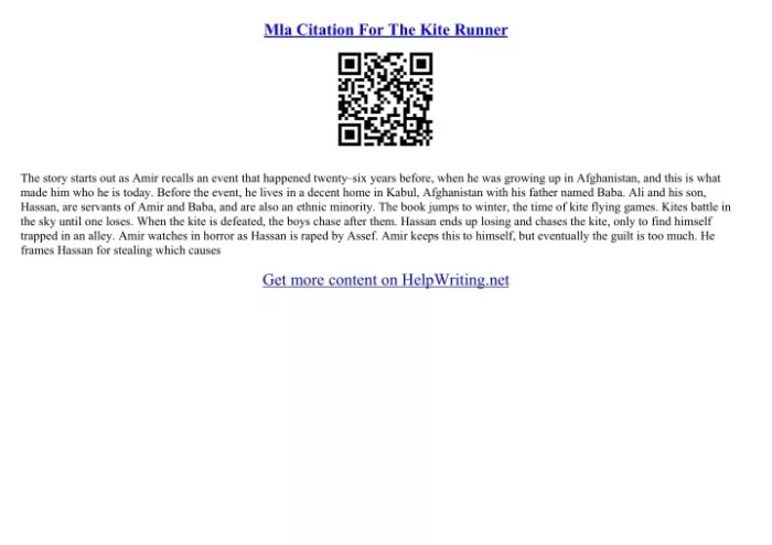 The kite runner mla citation