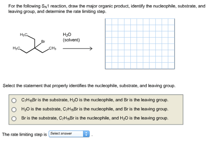 For the sn1 reaction draw the major organic product